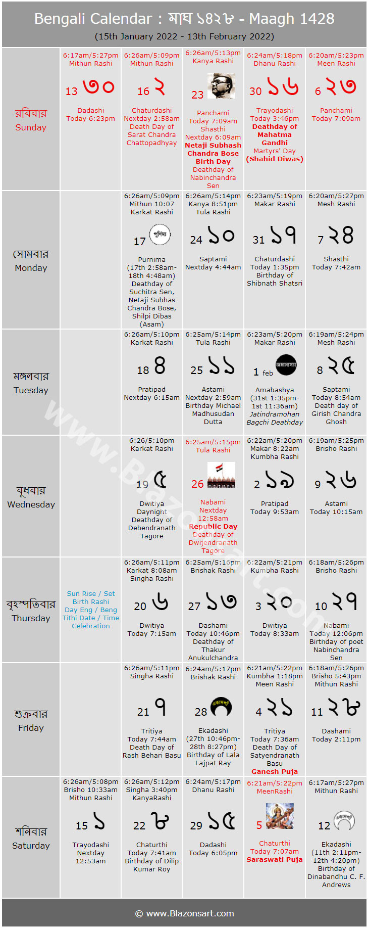 Bengali Calendar 2021 January To December - Canvas-My-Thakur Prasad Calendar 2022 Pdf Download