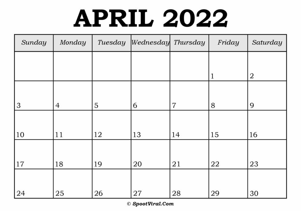 Blank April 2022 Calendar Printable - Latest Calendar Printable Templates-Time And Date Calendar Canada 2022