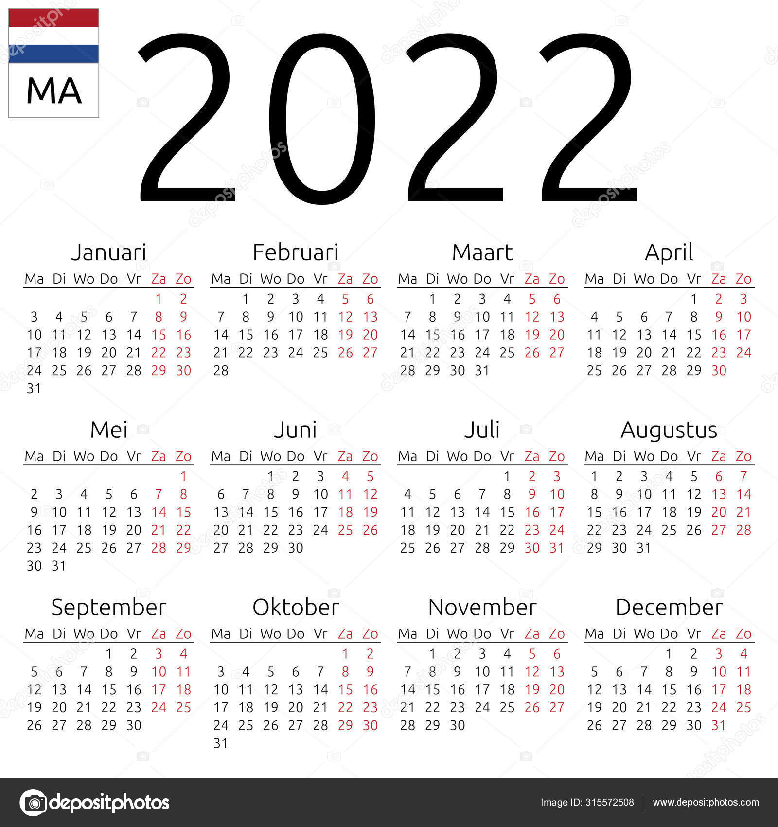 Calendar 2022, Dutch, Monday ⬇ Vector Image By © Dmitry_Guzhanin-Calendar 2022 Vector Free Download