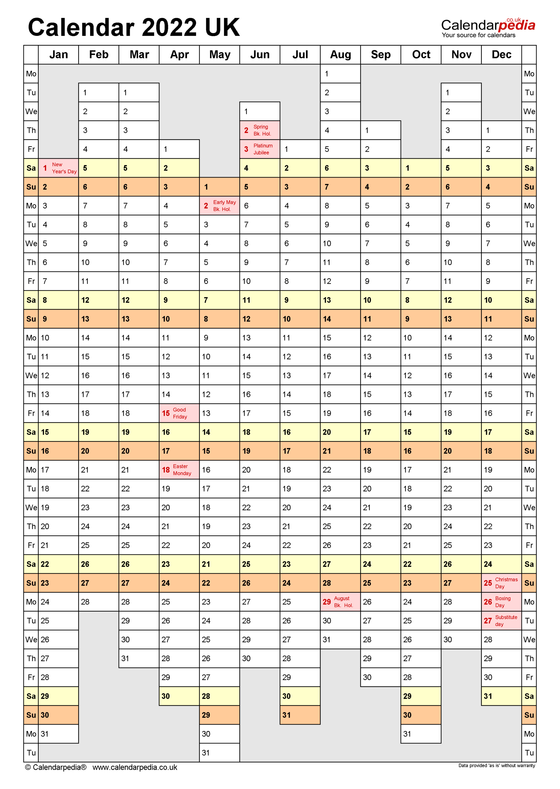 Calendar 2022 (Uk) - Free Printable Microsoft Excel Templates-Printable Monthly Calendar 2022 Uk