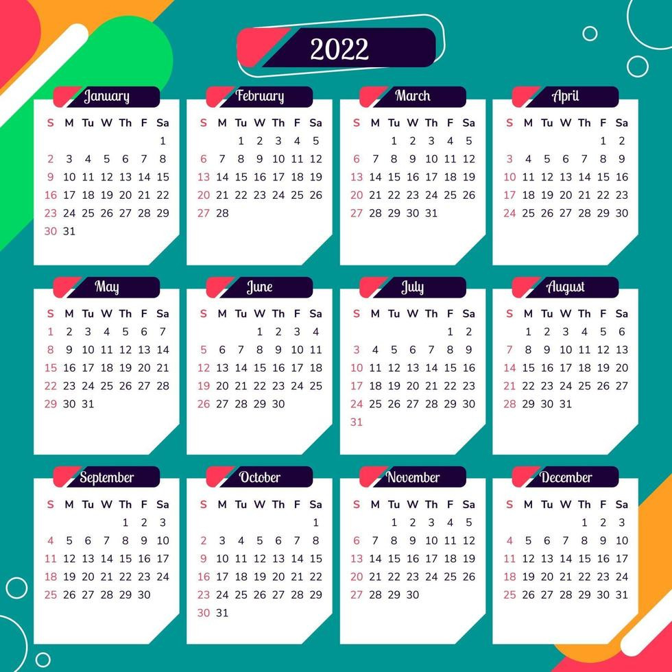 Calendar 2022 With Colorful Abstract Background 2606728 Vector Art At-2022 Calendar Vector Free Download