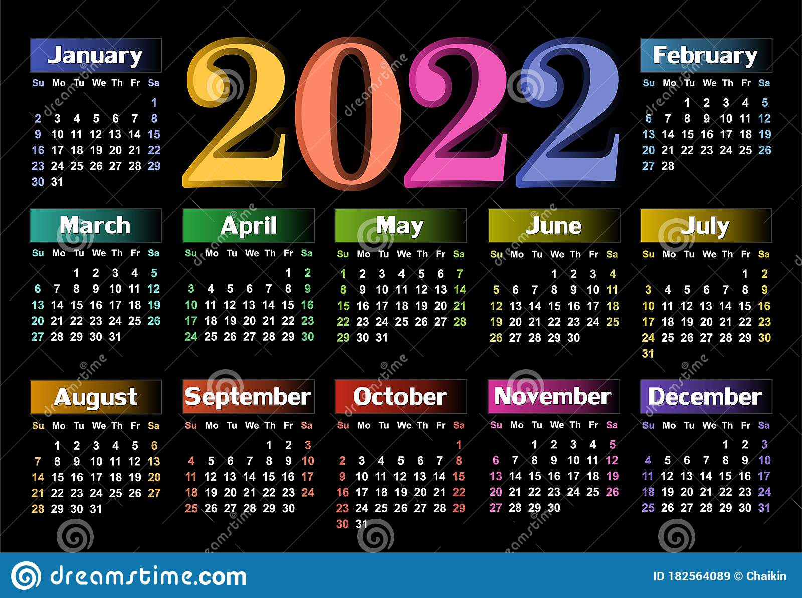 Calendar For 2022. Stock Vector. Illustration Of Decade - 182564089-Calendar 2022 Vector Free Download