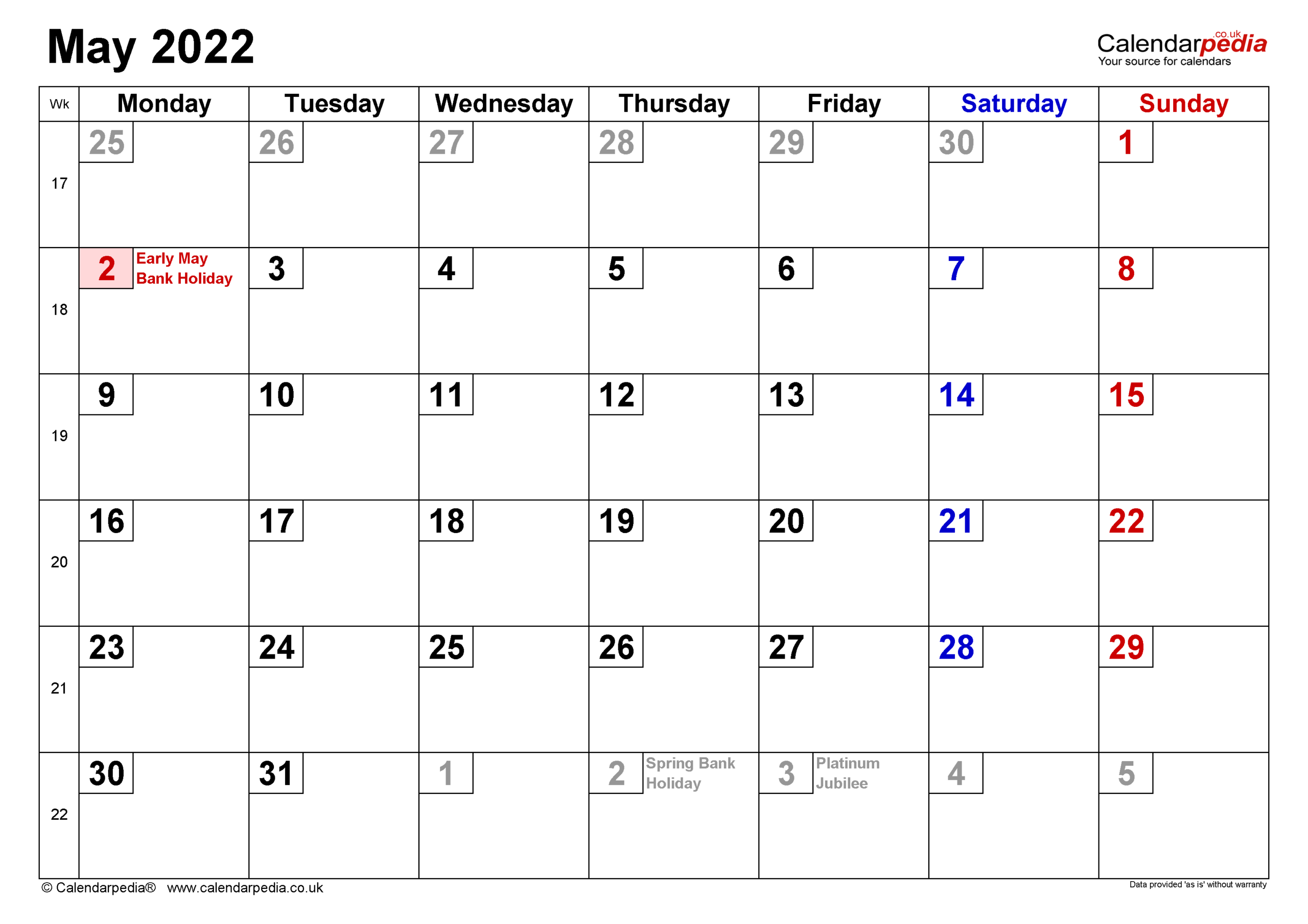 Calendar May 2022 Uk With Excel, Word And Pdf Templates-Calendar 2022 Uk With Bank Holidays