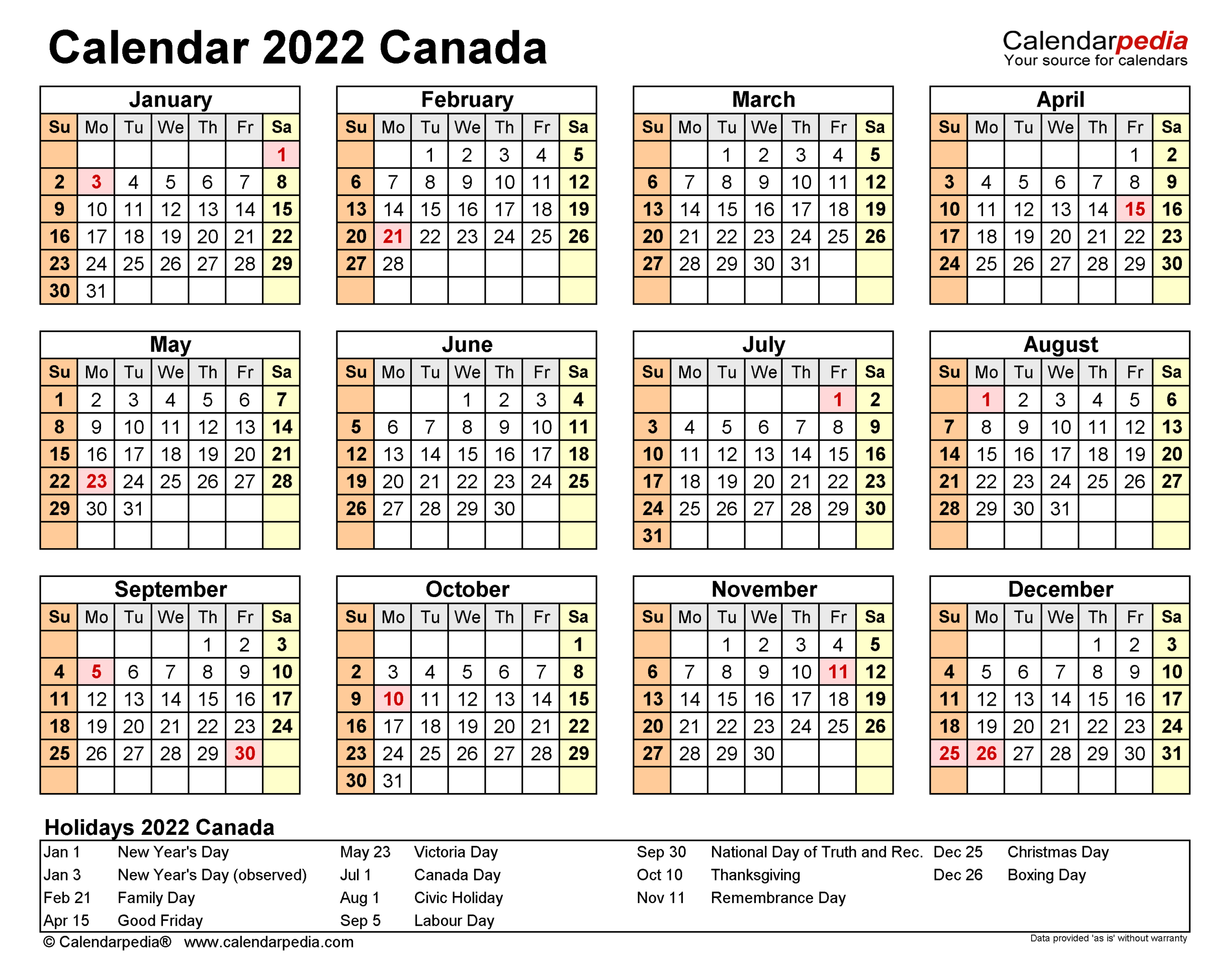 Canada Calendar 2022 - Free Printable Pdf Templates-Download Calendar 2022 Pdf Windows 10