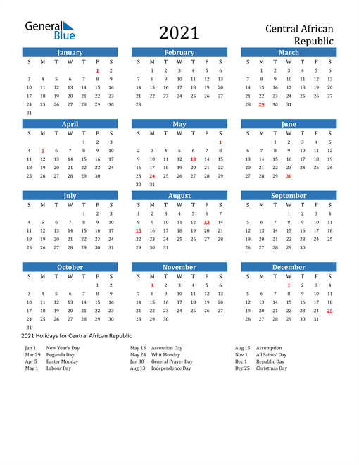 Central African Republic Calendars With Holidays-2022 Calendar South Africa With Public Holidays Pdf