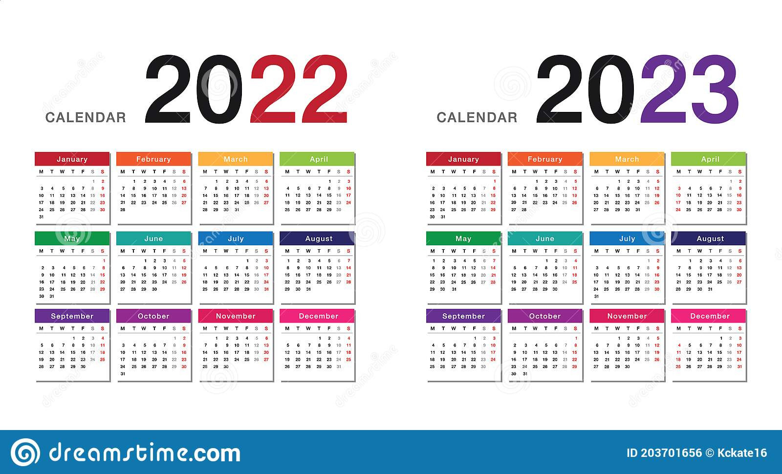 Colorful Year 2022 And Year 2023 Calendar Horizontal Vector Design-Calendar Year 2022 And 2023