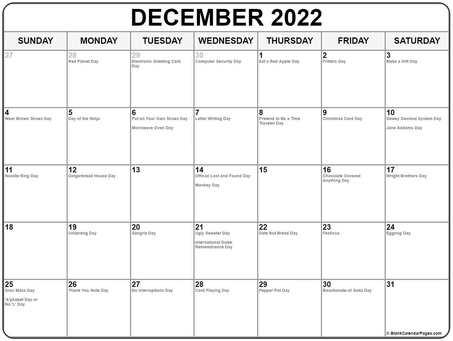 December 2022 With Holidays Calendar-Time And Date Calendar Canada 2022