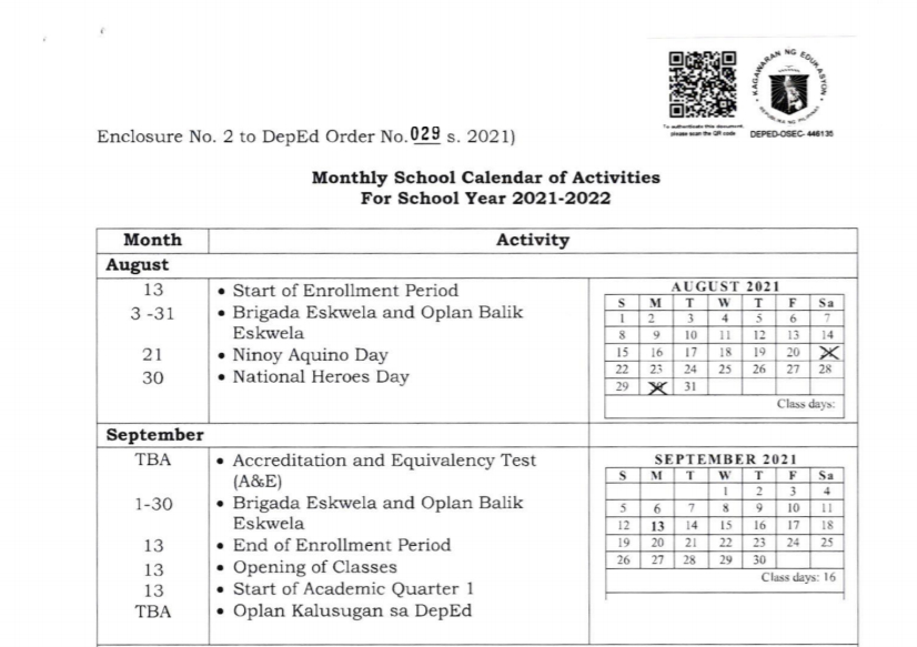 Deped Released Official School Calendar And Activities For Sy 2021-2022-School Calendar 2021 To 2022 Deped