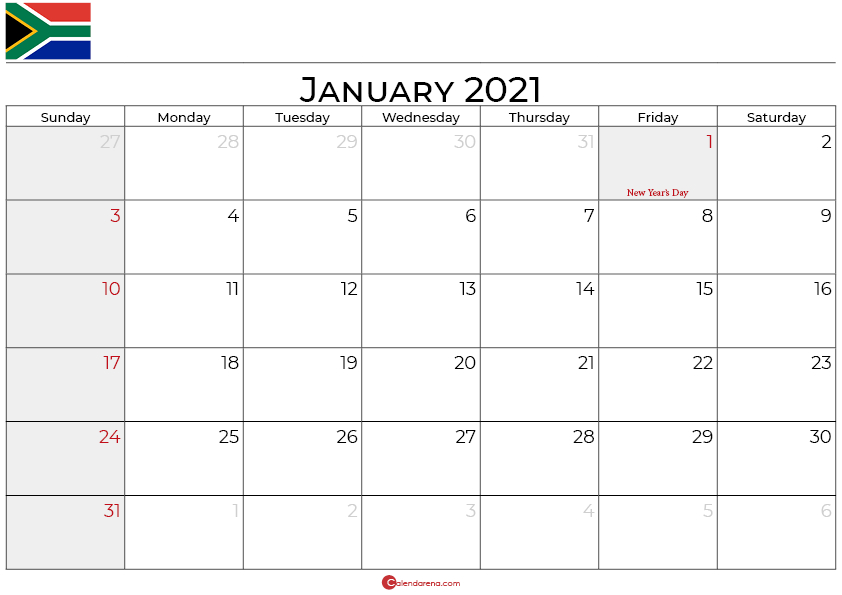 Download Free ?? January 2021 Calendar South Africa-2022 Calendar South Africa With Public Holidays Pdf