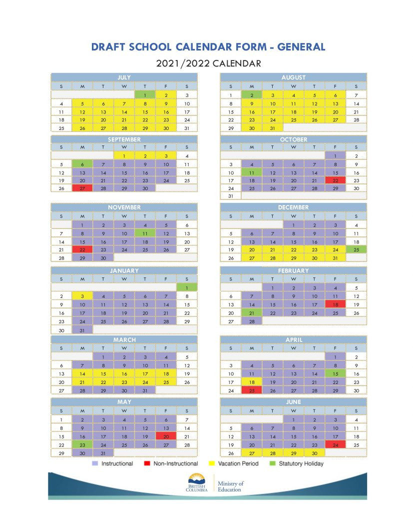 Draft 2021-2022 Calendar | School District 46-School Calendar 2021 To 2022 California