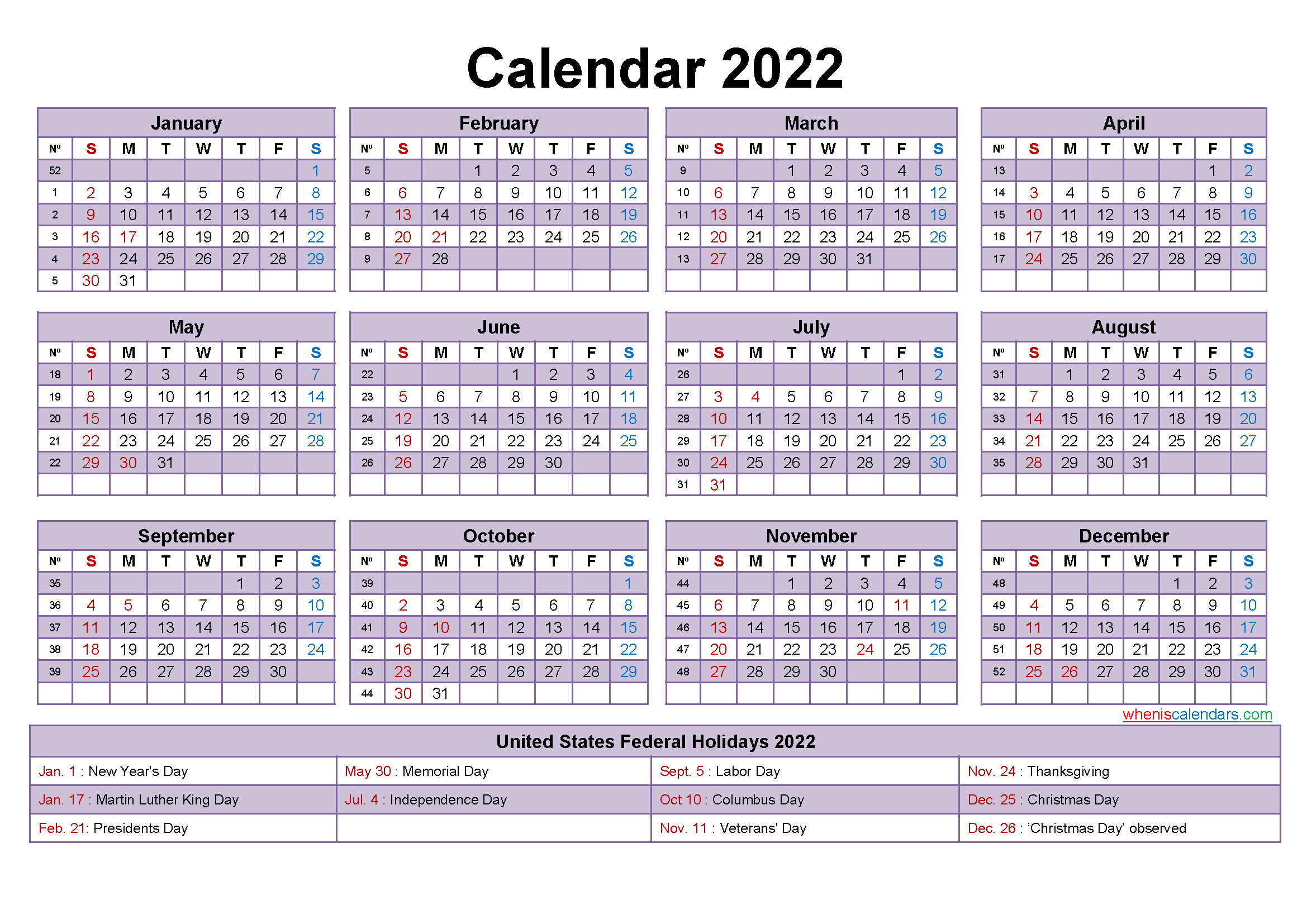 Editable Printable Calendar 2022 Word - Template No.ep22Y17 - Free-2021 Calendar 2022 Printable With Holidays
