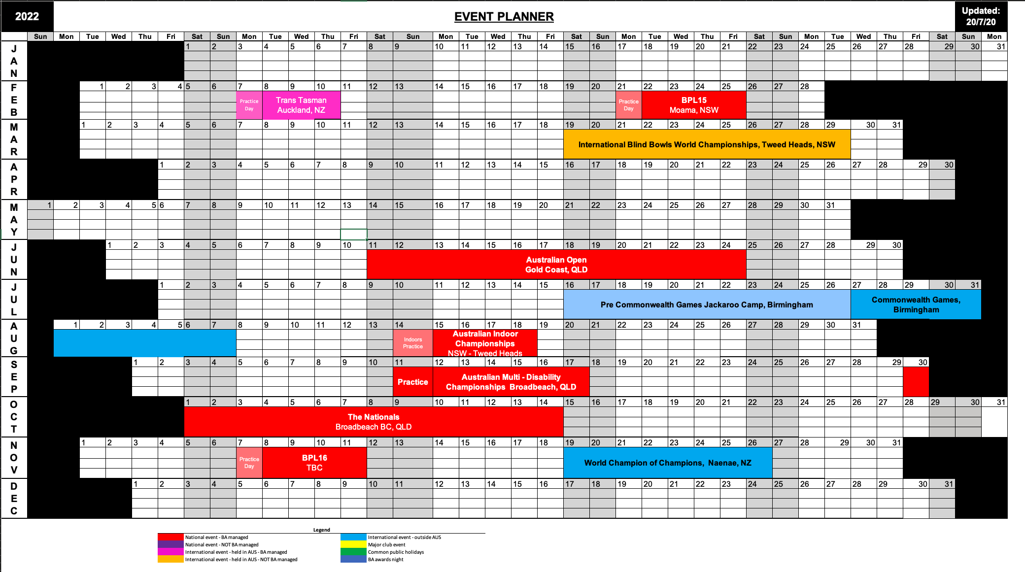 Events Calendar - Bowls Australia-Key Calendar Dates 2022 Uk