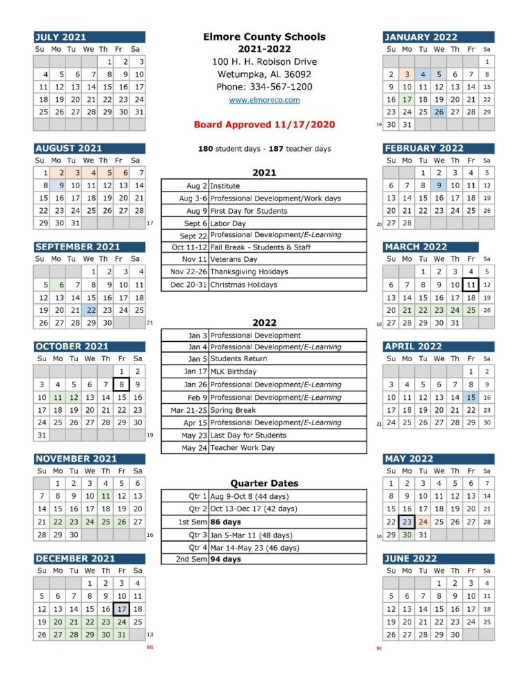 ? Elmore County School Calendar 2021-2022 ?-2021 And 2022 School Calendar Pdf