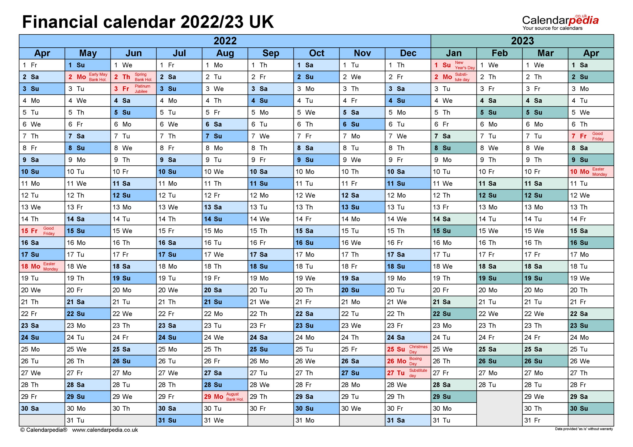 Financial Calendars 2022/23 Uk In Microsoft Word Format-2022 Calendar With Uk Holidays