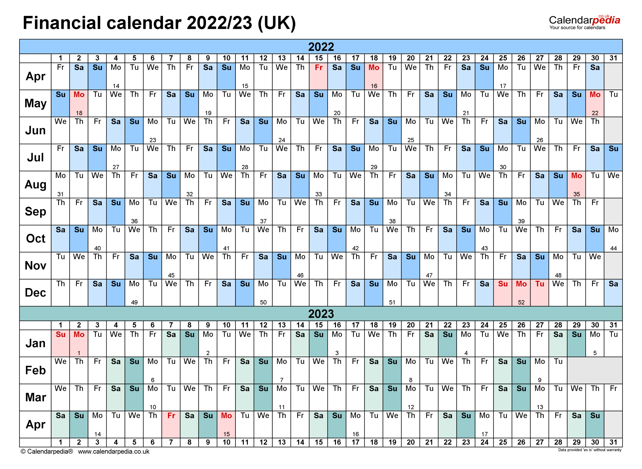 Financial Calendars 2022/23 Uk In Pdf Format-2022 Calendar With Uk Holidays