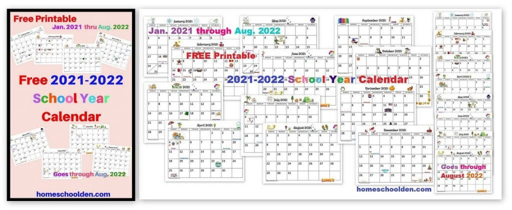 Free 2021-2022 Calendar Printable - Homeschool Den-2021 Calendar 2022 Printable Free