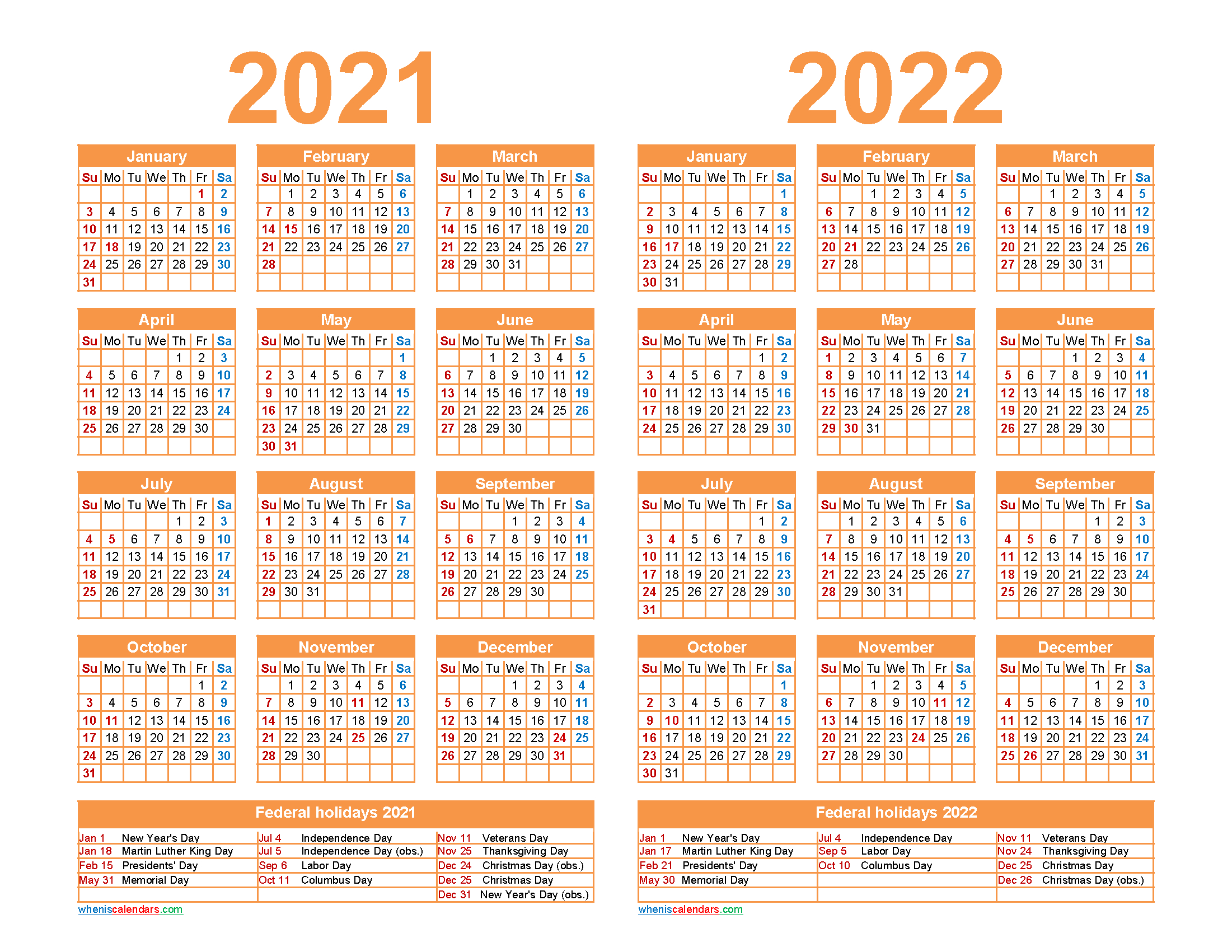 Free 2021 And 2022 Calendar Printable With Holidays-2022 Calendar With Holidays Printable