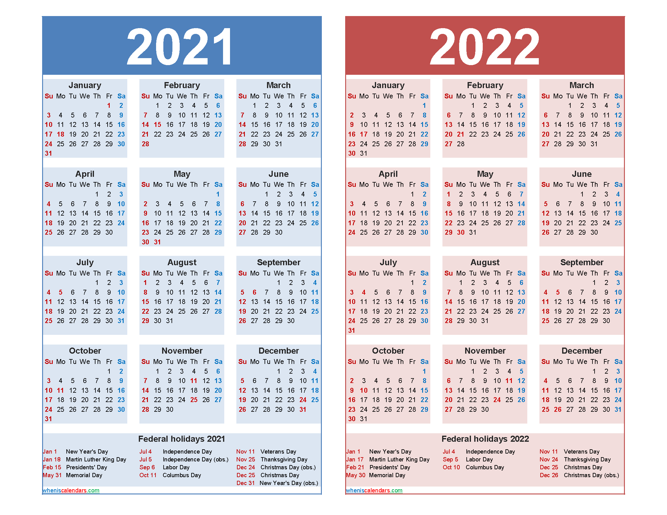 Free 2021 And 2022 Calendar Printable With Holidays-2022 Us Federal Holiday Calendar