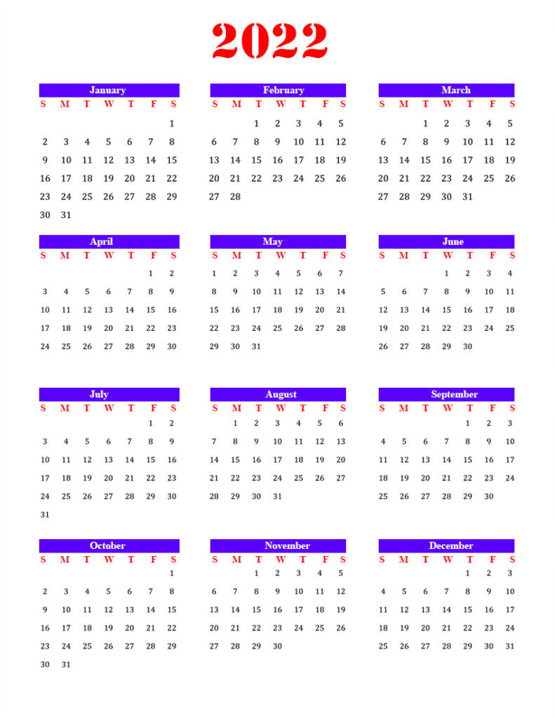 Free Blank Calendar 2022 Template In Pdf-2022 Printable Calendar By Month