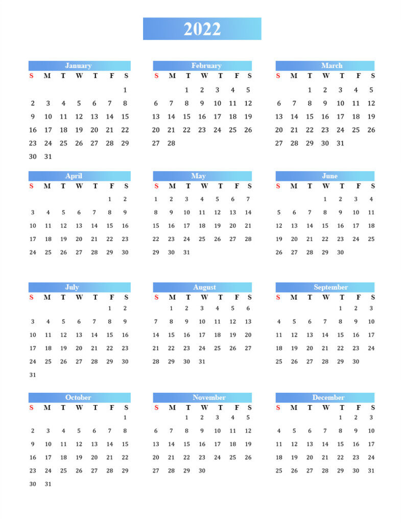 Free Blank Calendar 2022 Template In Pdf-2022 Printable Calendar With Notes