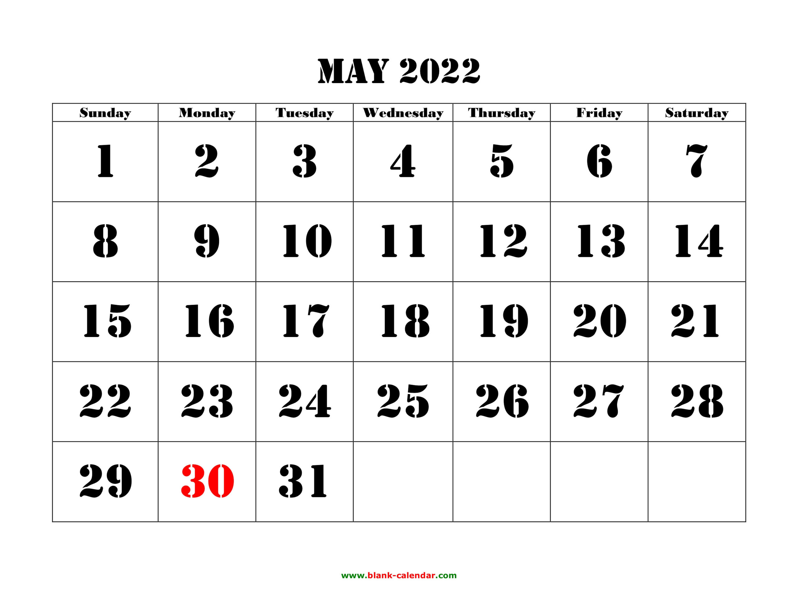 Free Download Printable May 2022 Calendar, Large Font Design , Holidays-Time And Date Calendar 2022 Printable