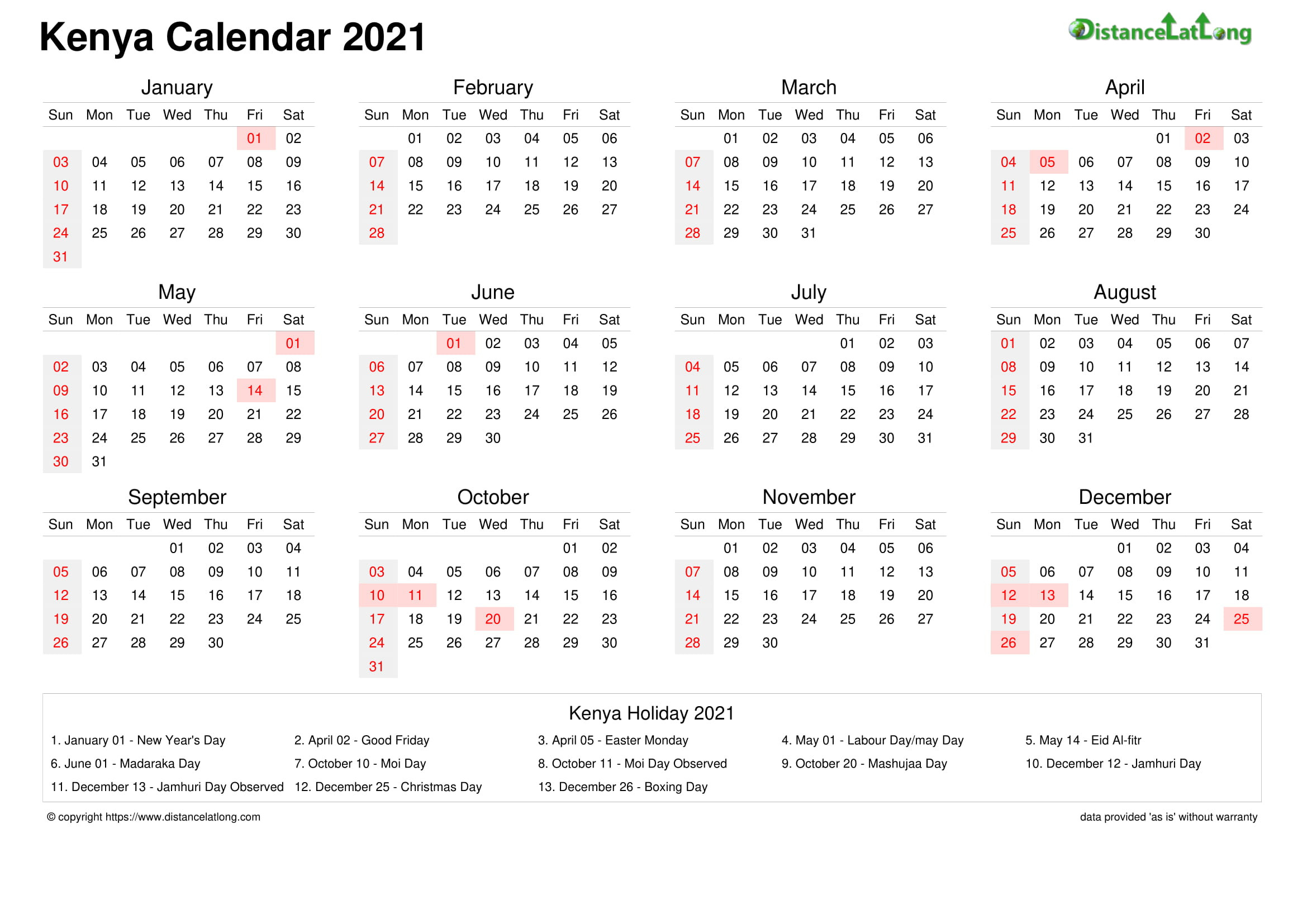 Free Kenya Public Holiday Printable Calendar Template 2021 Calendar-School Calendar 2021 To 2022 Kenya Pdf