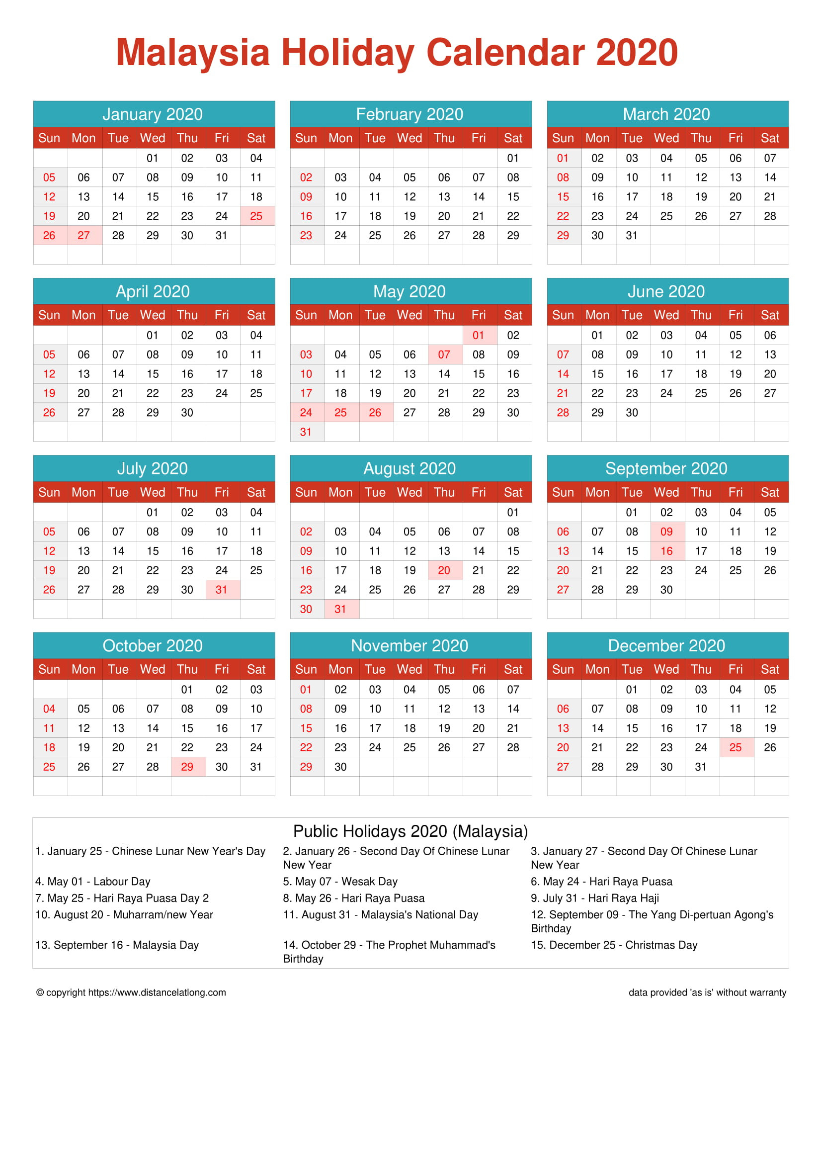 Free Malaysia Holiday Printable Calendar Cheerful Bright Template 2020-School Calendar 2021 To 2022 Kenya Pdf