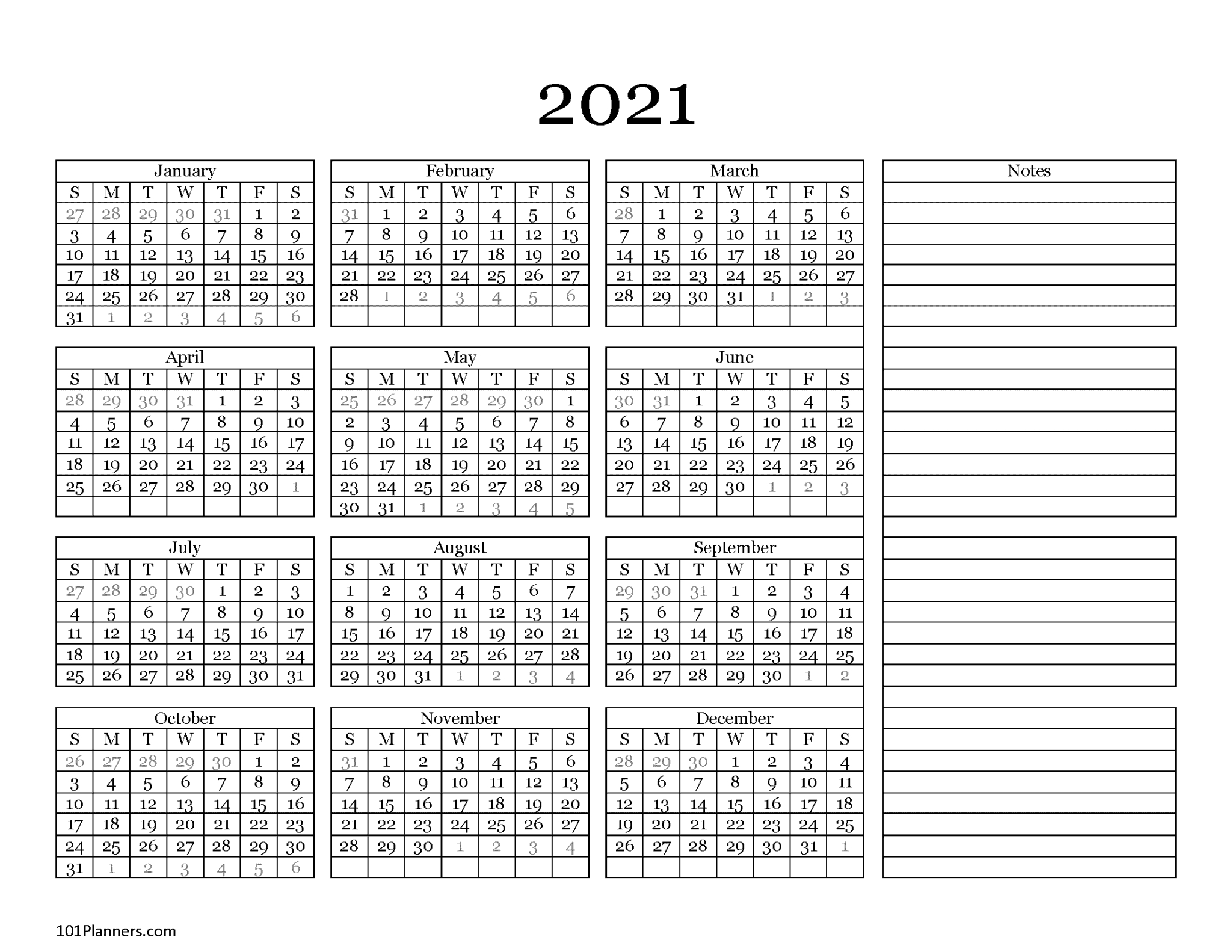 Free Printable 2021 Yearly Calendar At A Glance | 101 Backgrounds-Calendar 2021 To 2022 Pdf