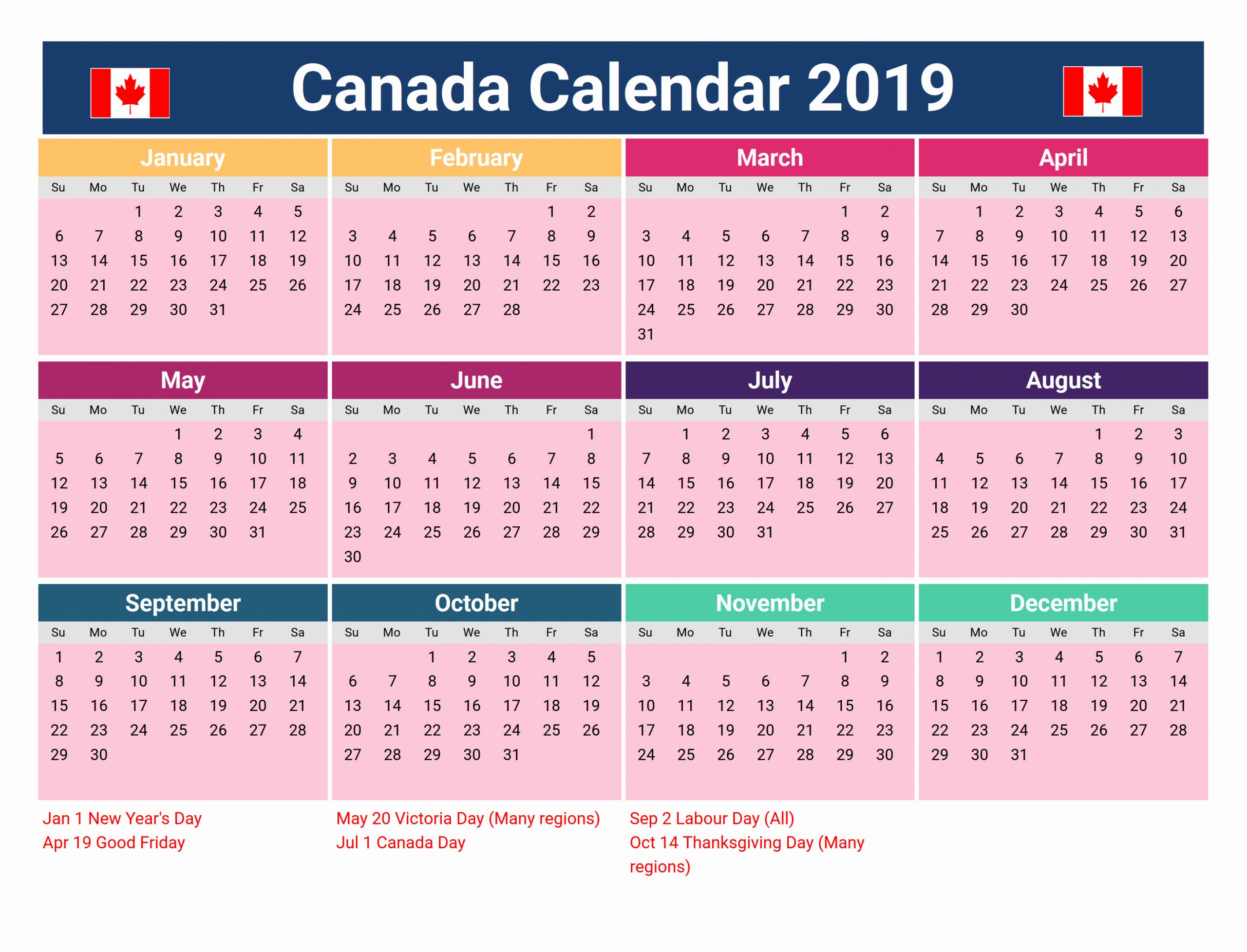 Free Printable 2022 Calendar With Canadian Holidays - Towhur-2022 Calendar With Holidays Canada