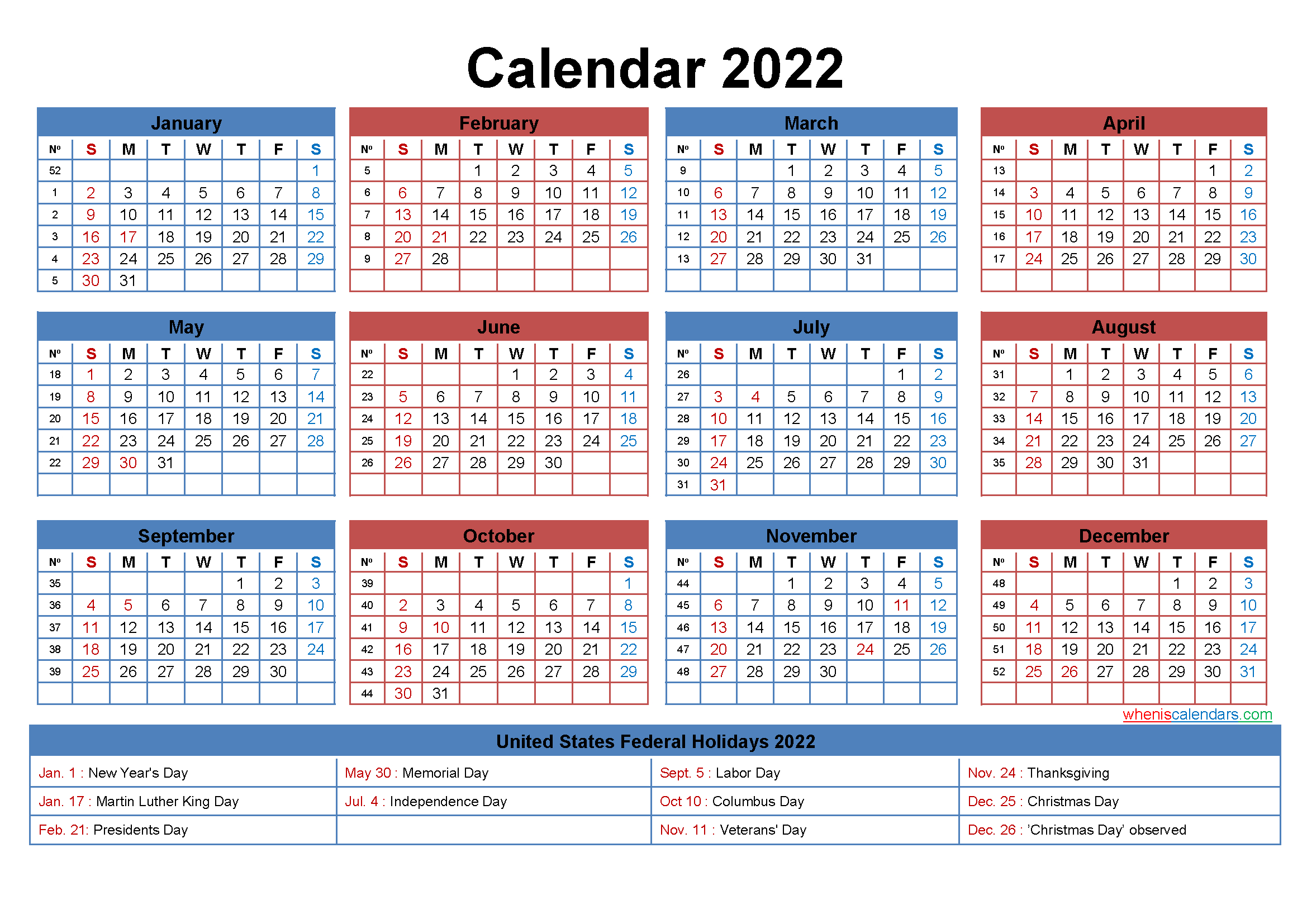 Free Printable 2022 Calendar With Holidays As Word, Pdf-2022 Us Federal Holiday Calendar