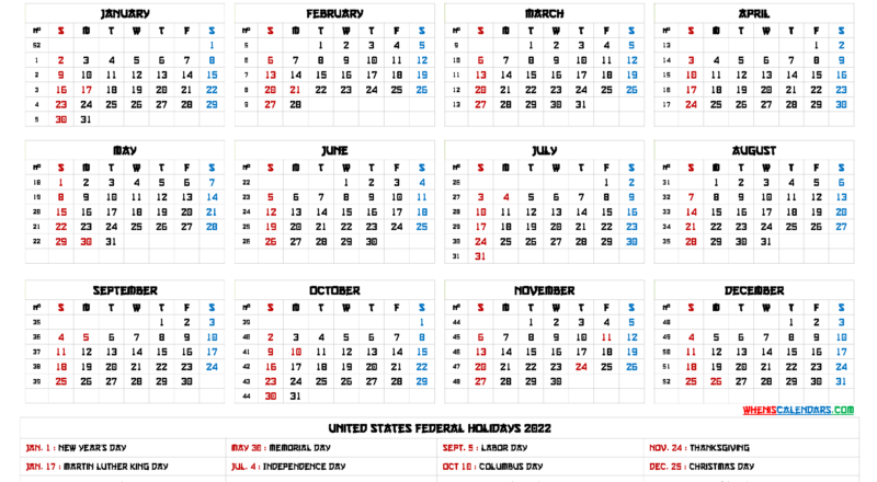 Free Printable 2022 Calendar With Holidays - Calendar 2022-Next Year Holiday Calendar 2022