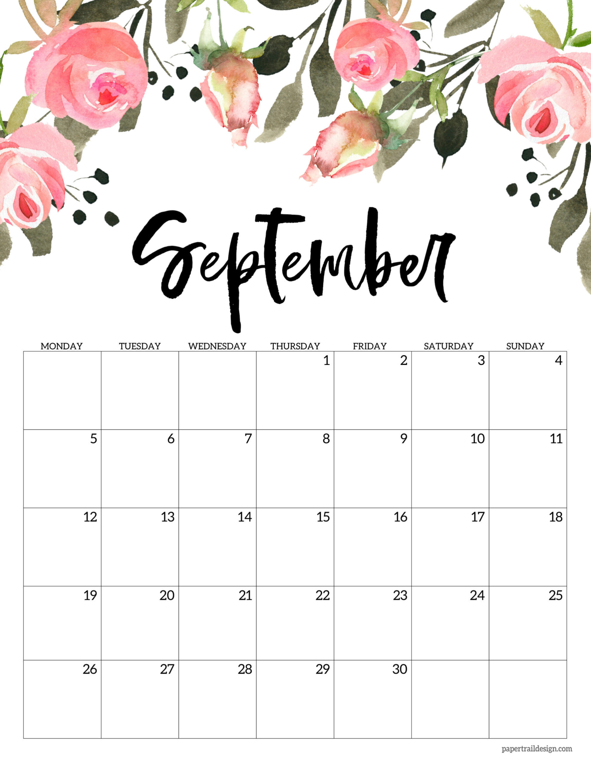 Free Printable 2022 Floral Calendar - Monday Start | Paper Trail Design-Printable 2022 Calendar Monday Start