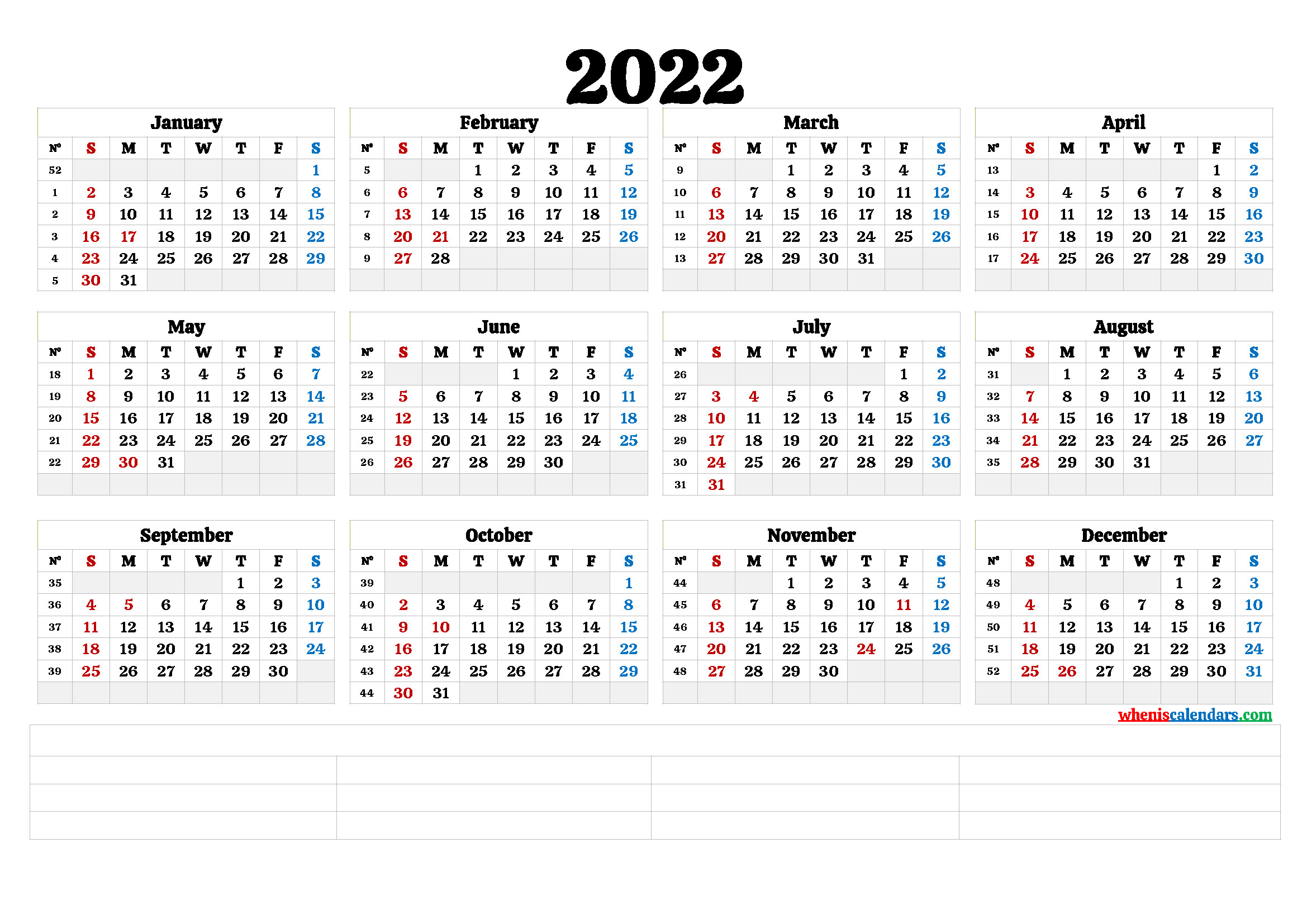 Free Printable 2022 Yearly Calendar (6 Templates)-Free Printable Calendar 2022 Pdf
