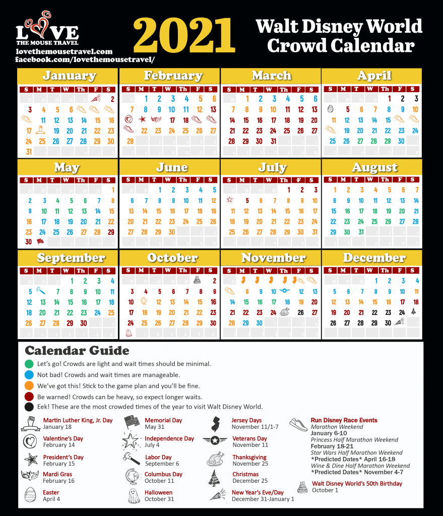 Free Printable Disney Calendar 2021 / 10 Free Printable Calendar Pages-Walt Disney World Crowd Calendar 2022