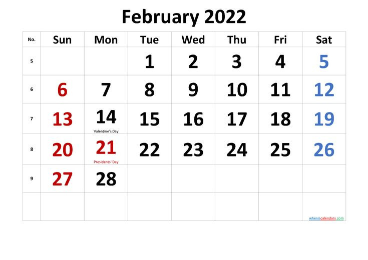 Free Printable February 2022 Calendar (Pdf And Png) | Calendar-2022 Calendar With Holidays Printable Usa