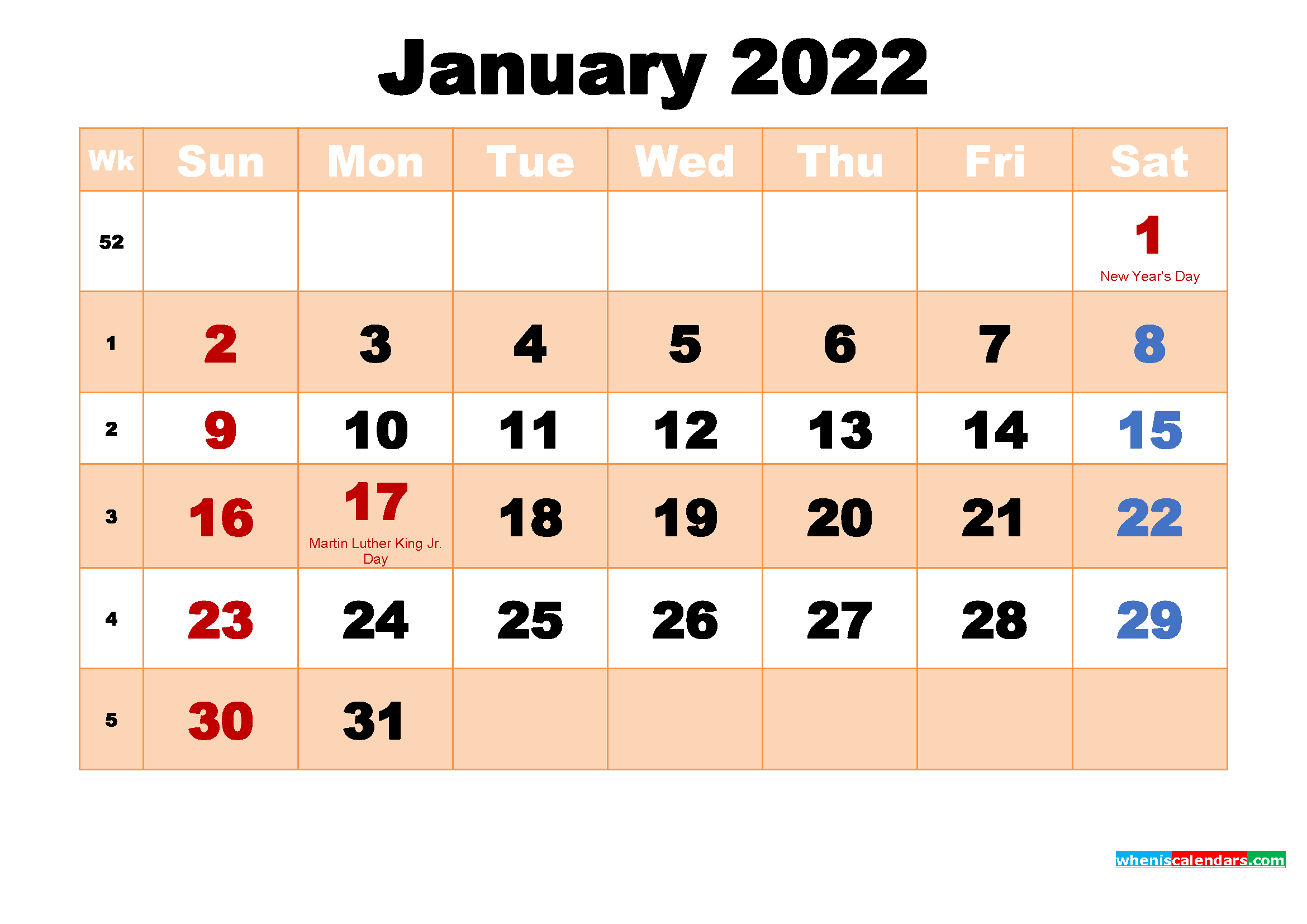 Free Printable January 2022 Calendar With Holidays-Printable Calendar 2022 With Holidays