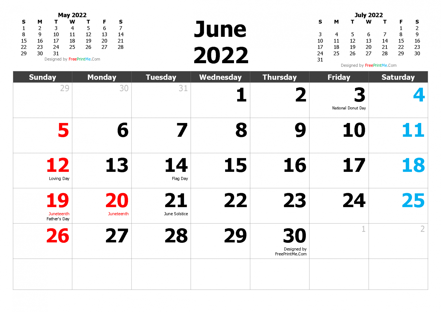Free Printable June 2022 Calendar Pdf Png Image-2022 Calendar With Holidays Printable Usa