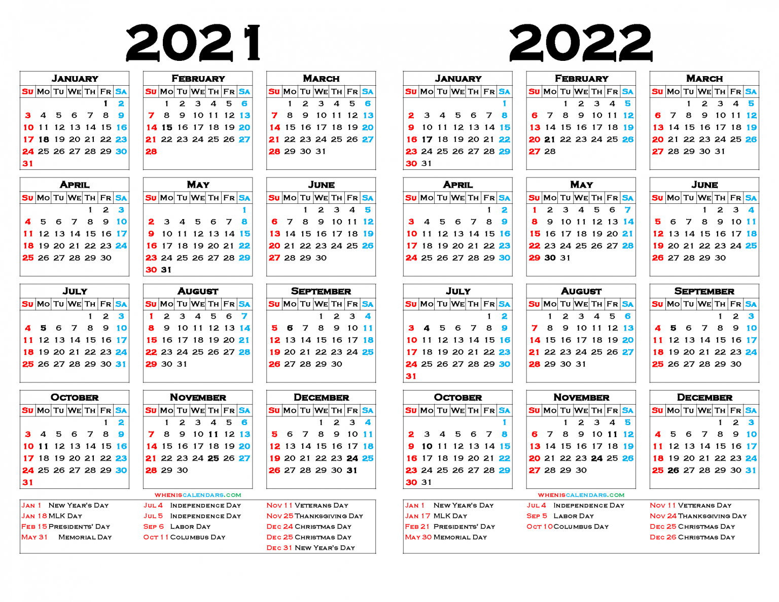 Free Two Year Calendar 2021 And 2022 Printable-2021 Calendar 2022 Printable Free