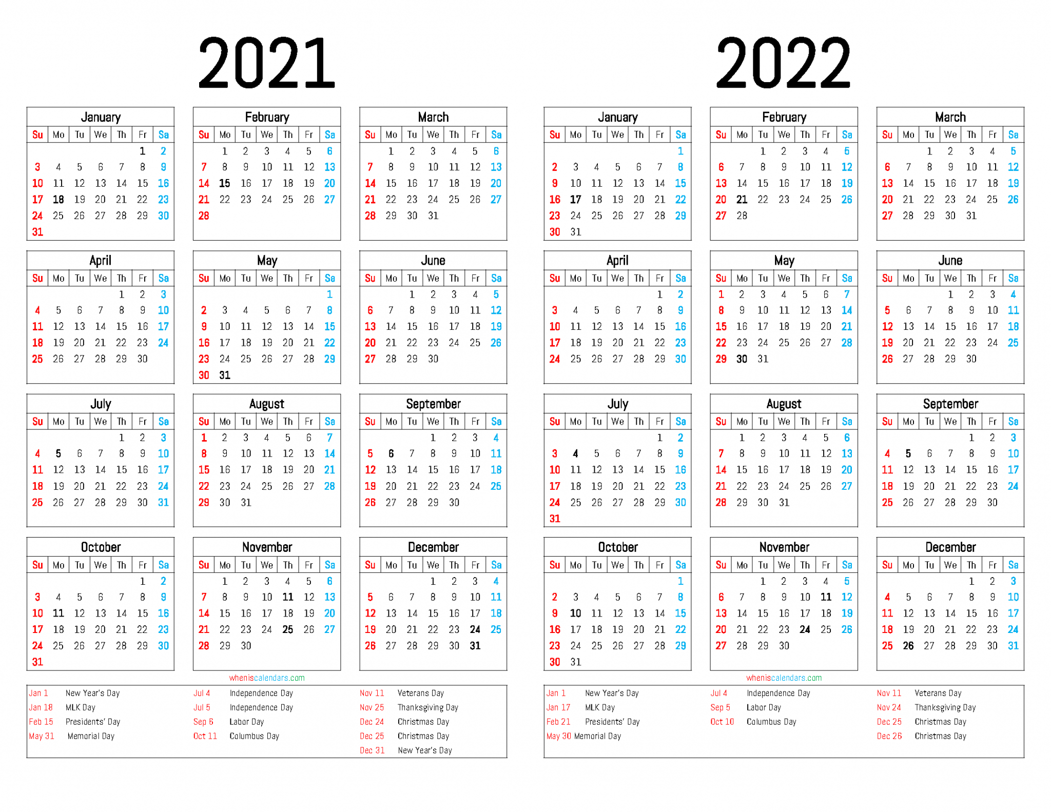 Free Two Year Calendar 2021 And 2022 Printable-2021 Calendar 2022 Printable Free