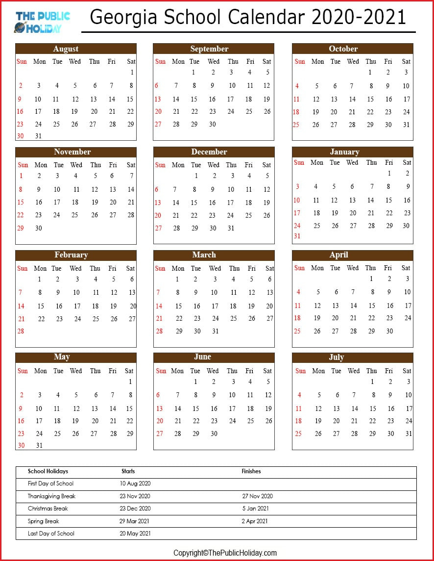 Georgia School Holidays 2022 Calendar [Date &amp; Terms]-School Holidays Calendar For 2022