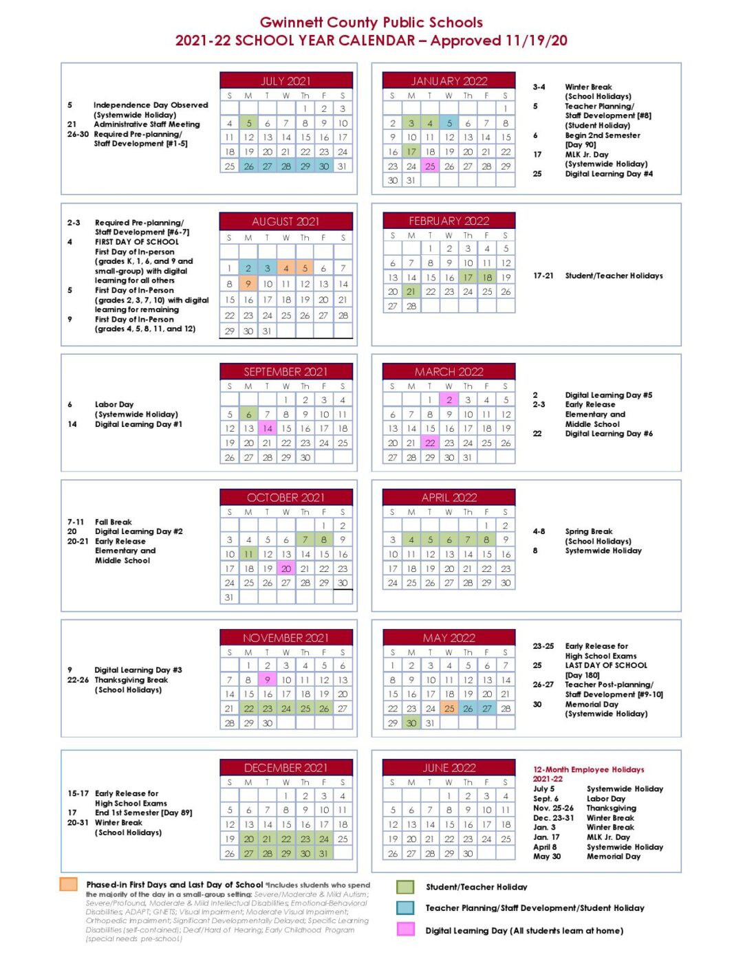 Gwinnett County Public Schools Calendar 2021-2022-2021 Calendar 2022 Printable School Year