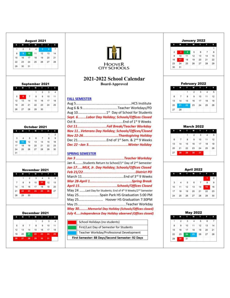 Hoover City School Calendar - Us School Calendar-New York City School Calendar 2021 To 2022