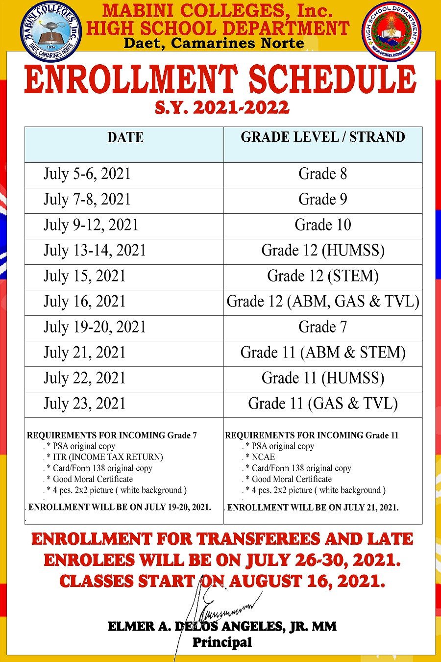 Hs-Enrolment Schedule (S.y. 2021-2022)-School Calendar 2021 To 2022 Philippines