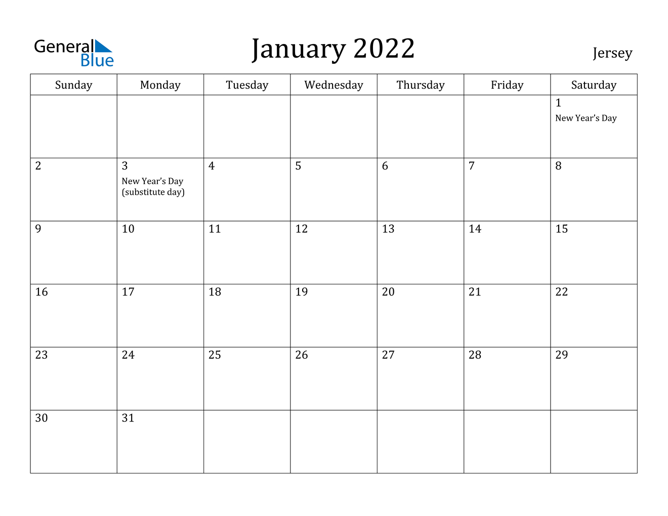 January 2022 Calendar - Jersey-Free Printable 2022 Calendar With Holidays Nz