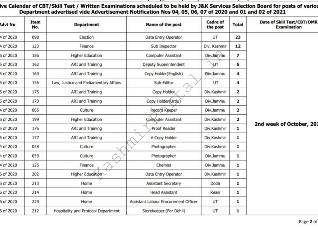 Jkssb Tentative Exam Calendar 2021 For Various Notifications-Ssc Calendar 2022 Pdf Download