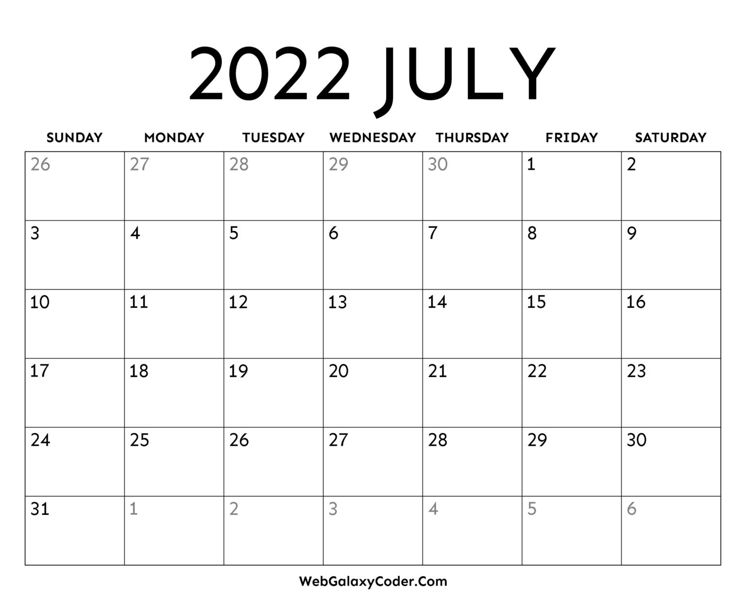 July 2022 Calendar- Printable Format - Print Now-Time And Date Calendar 2022 Printable