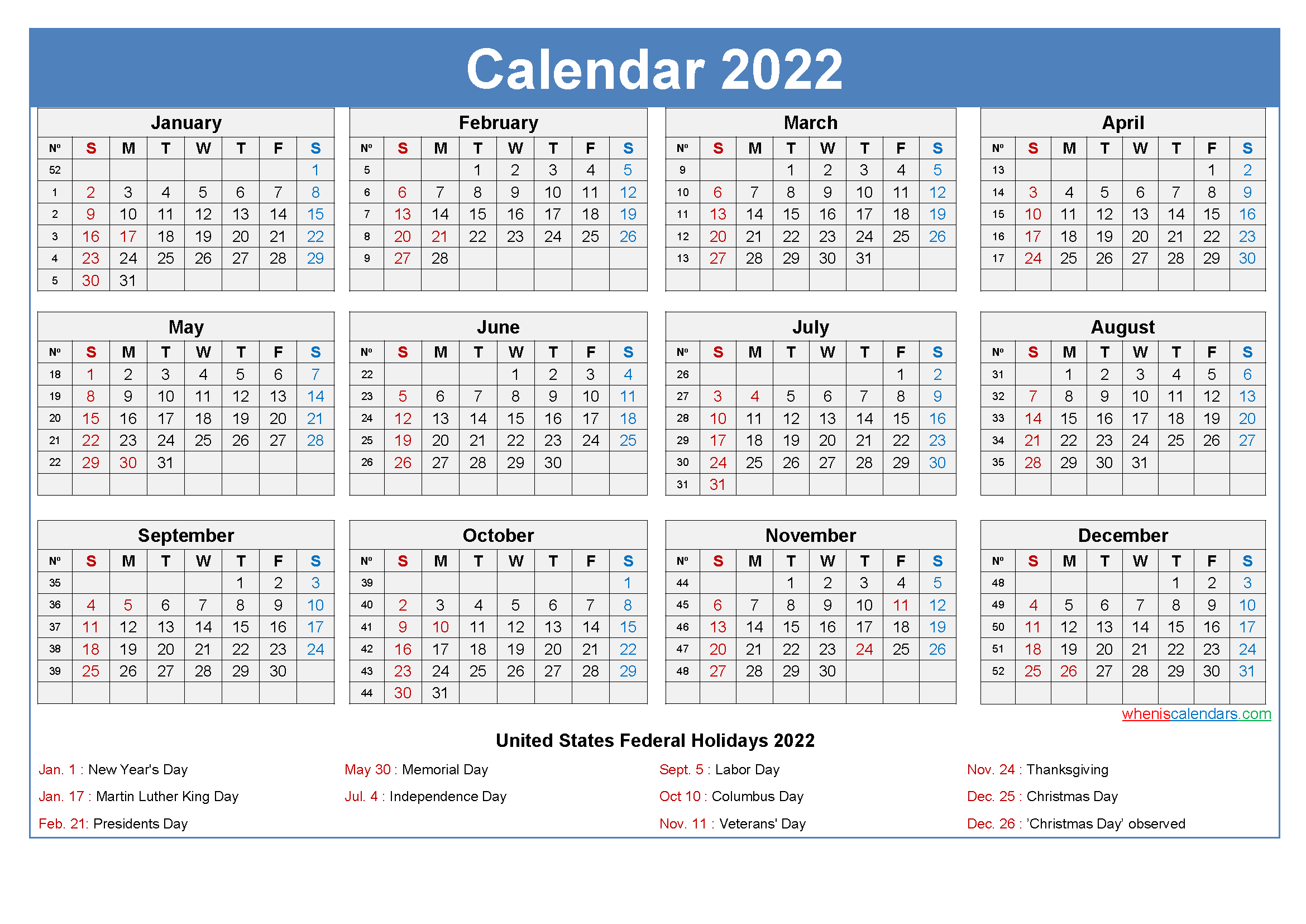Large Desk Calendar 2022 With Holidays-2022 Us Federal Holiday Calendar