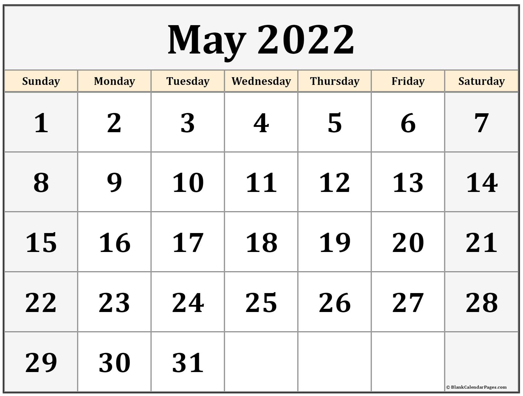 May 2022 Calendar | Free Printable Calendar Templates-Time And Date Calendar Canada 2022