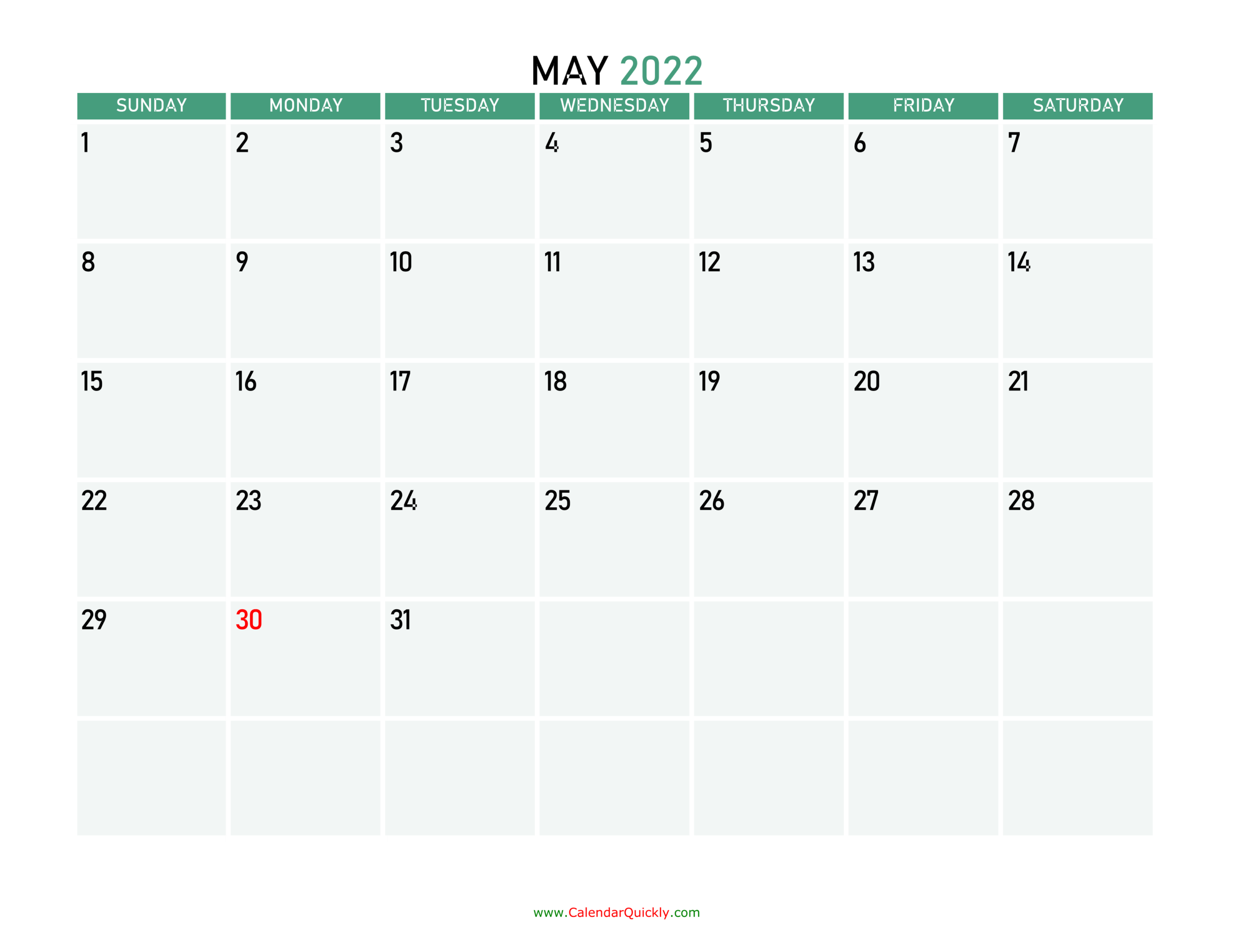 May 2022 Calendars | Calendar Quickly-2022 Printable Calendar With Notes