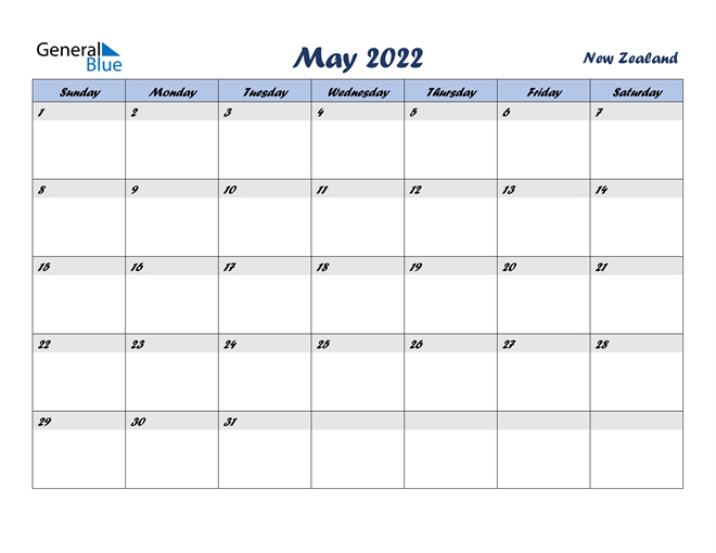 New Zealand May 2022 Calendar With Holidays-Free Printable 2022 Calendar With Holidays Nz